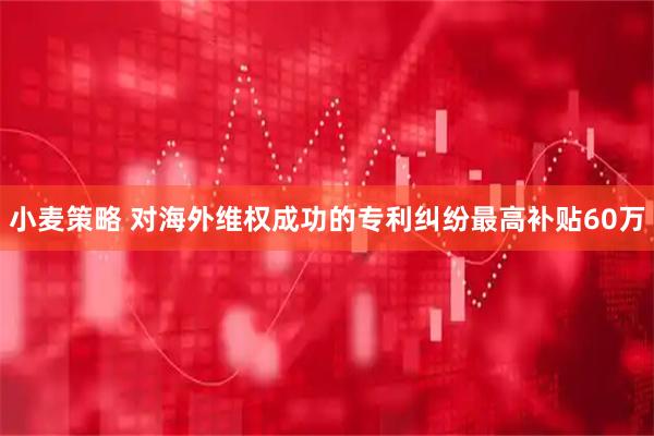 小麦策略 对海外维权成功的专利纠纷最高补贴60万